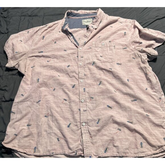 Flag and Anthem Other - Flag and Anthem Mens Short Sleeve Button Shirt XXL 100% Cotton Pink Island Theme